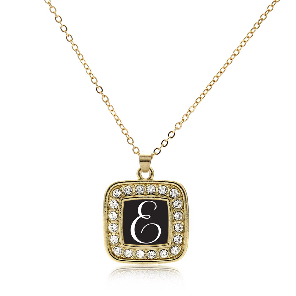 Gold My Script Initials Square Charm Classic Necklace