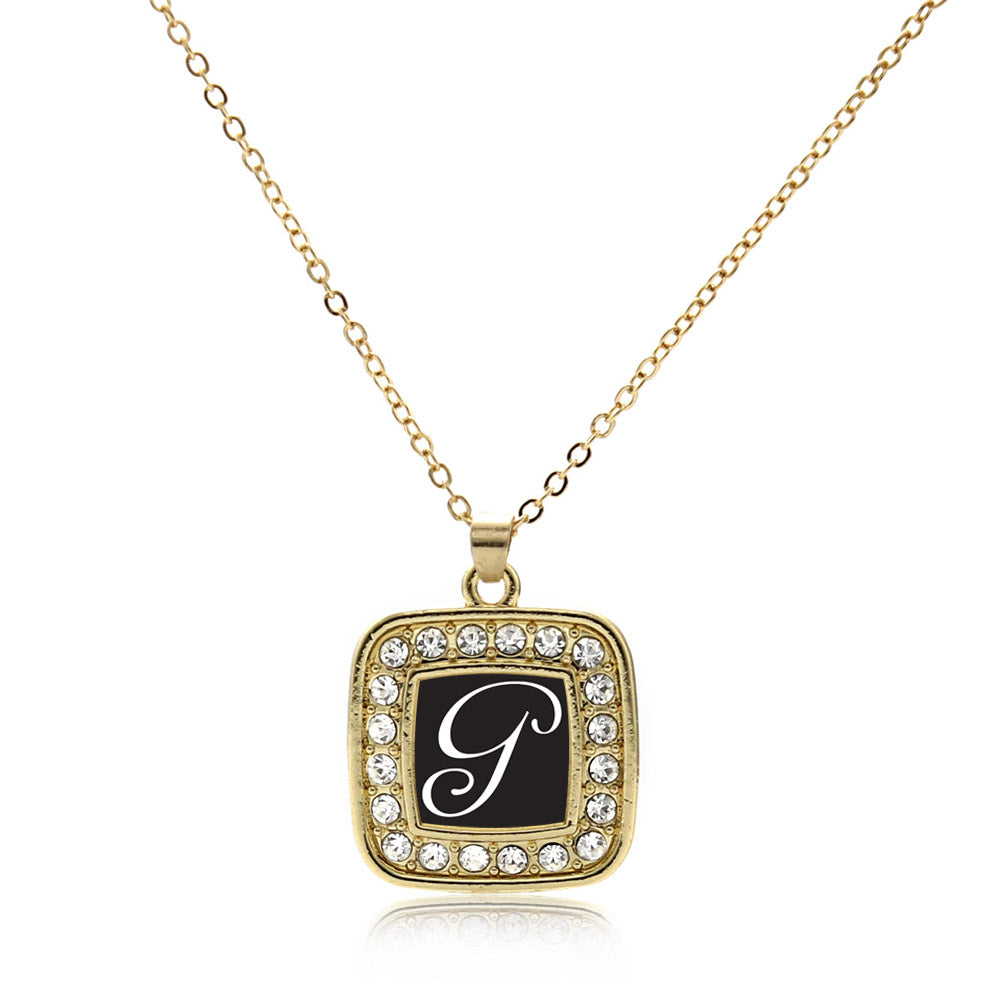 Gold My Script Initials Square Charm Classic Necklace