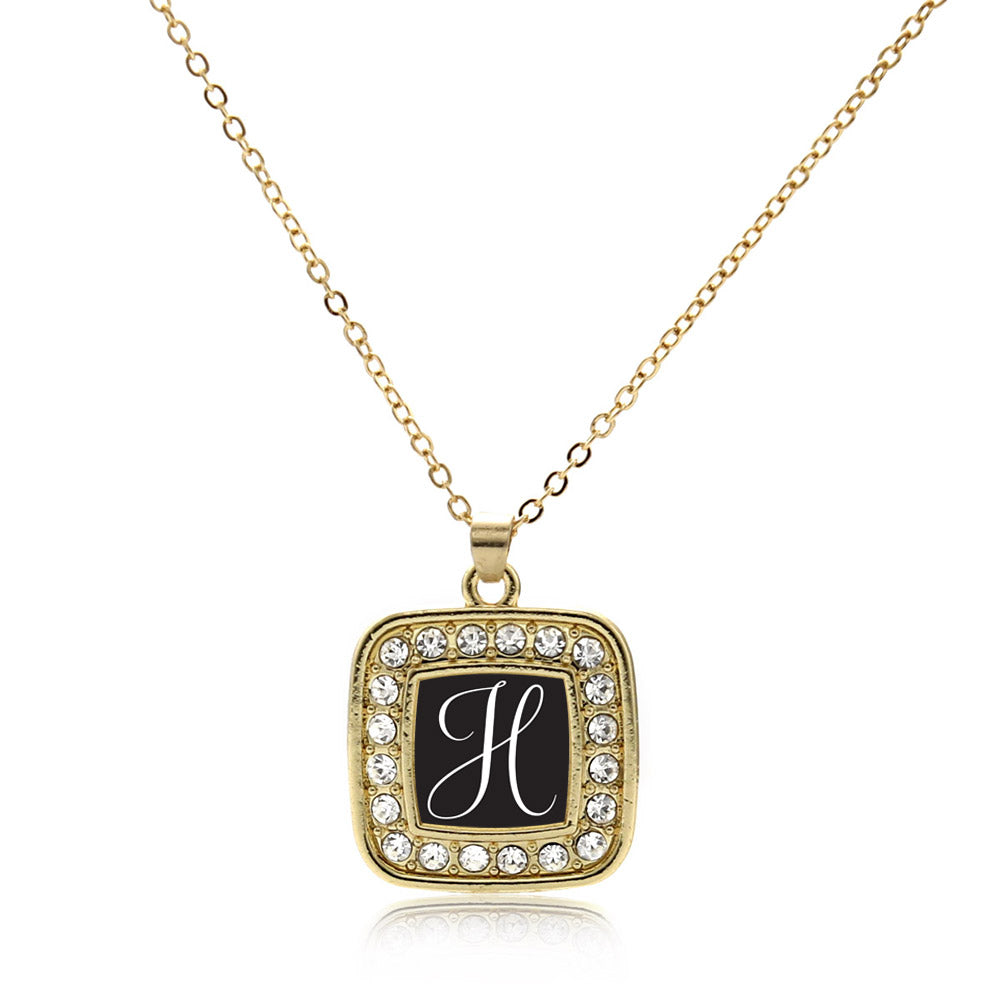 Gold My Script Initials Square Charm Classic Necklace