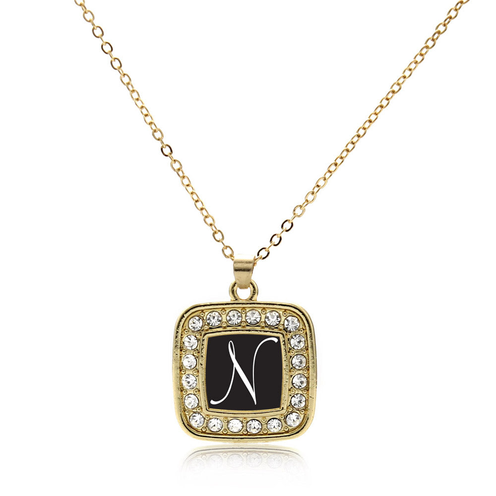 Gold My Script Initials Square Charm Classic Necklace
