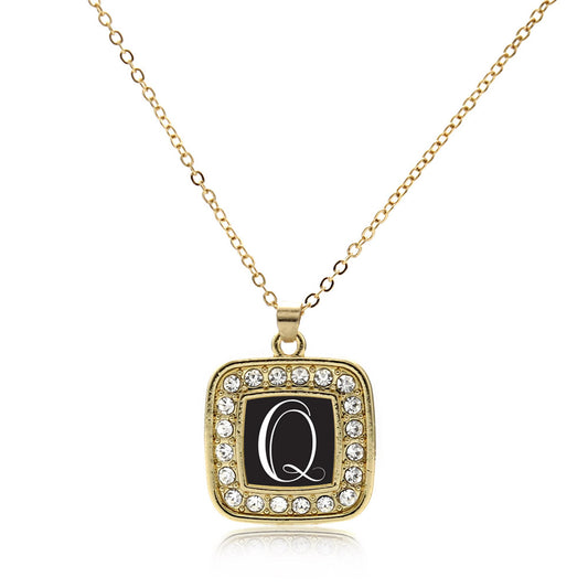 Gold My Script Initials - Letter Q Square Charm Classic Necklace