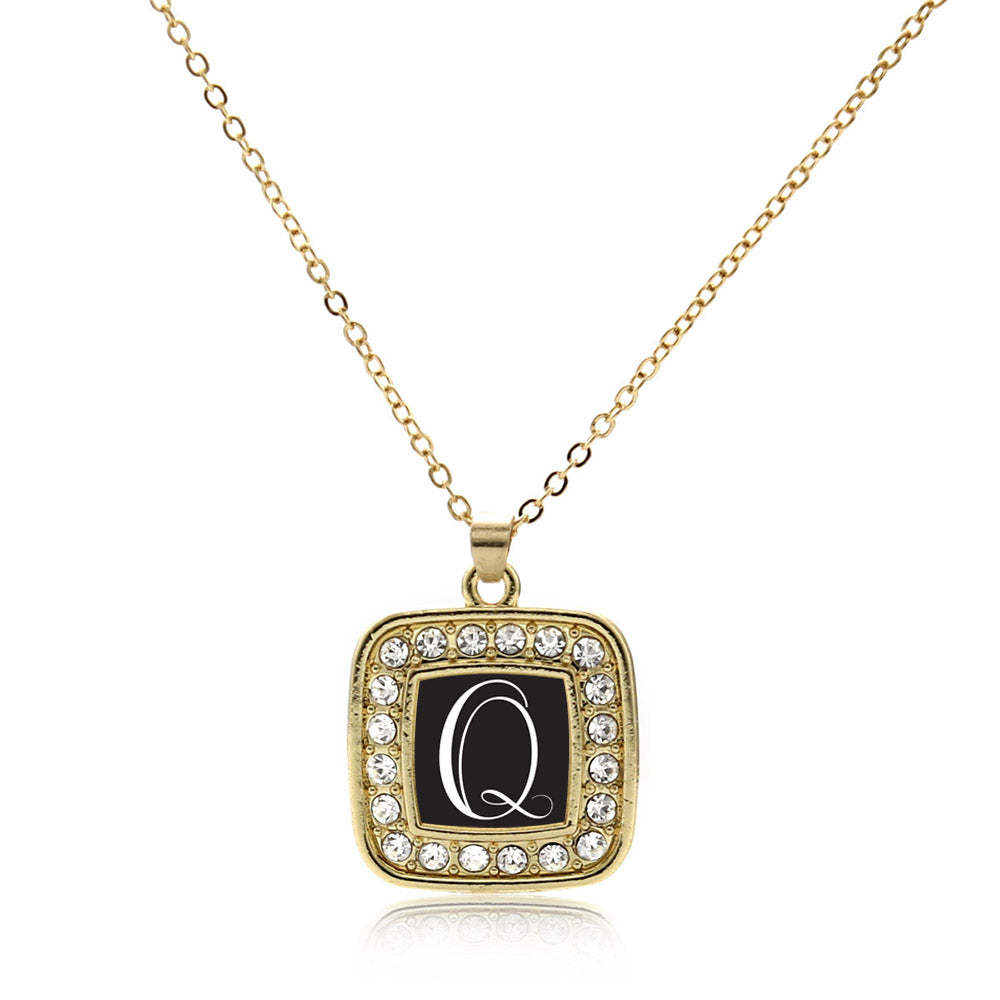 Gold My Script Initials Square Charm Classic Necklace