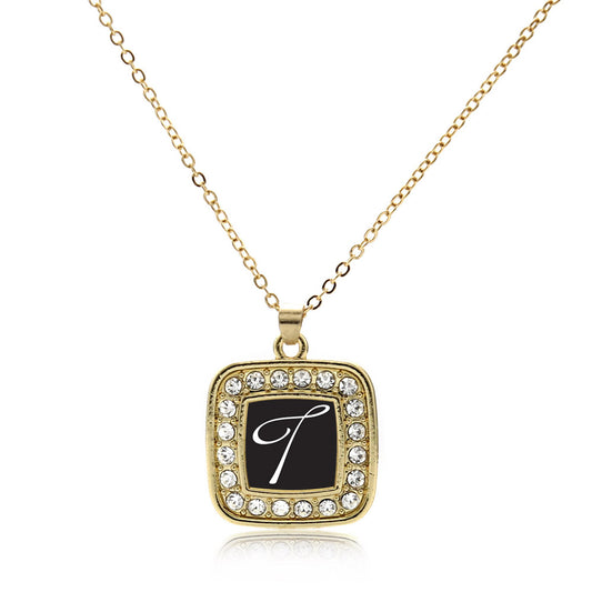 Gold My Script Initials - Letter T Square Charm Classic Necklace