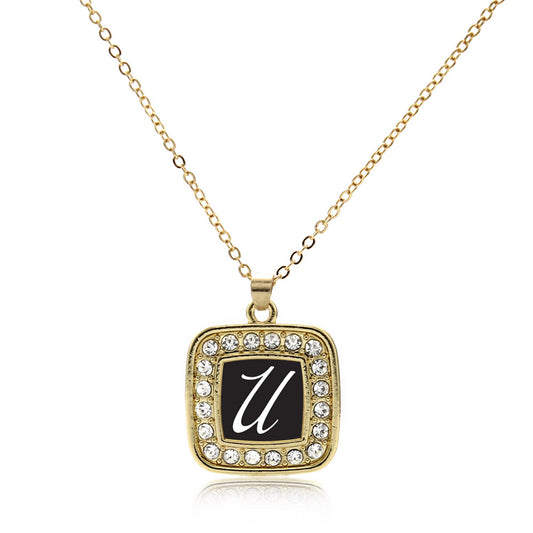 Gold My Script Initials - Letter U Square Charm Classic Necklace