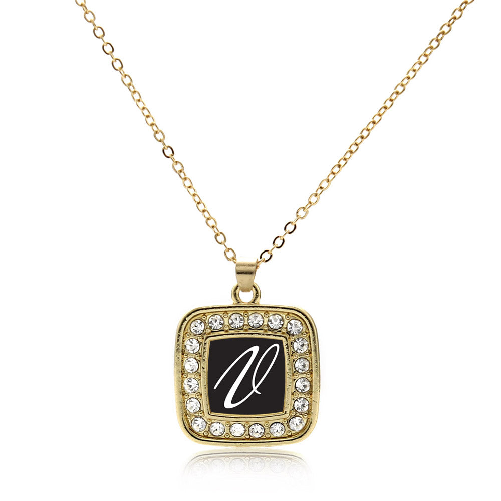 Gold My Script Initials Square Charm Classic Necklace