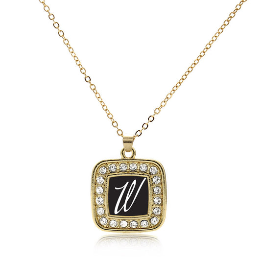 Gold My Script Initials - Letter W Square Charm Classic Necklace