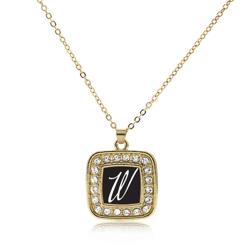 Gold My Script Initials Square Charm Classic Necklace
