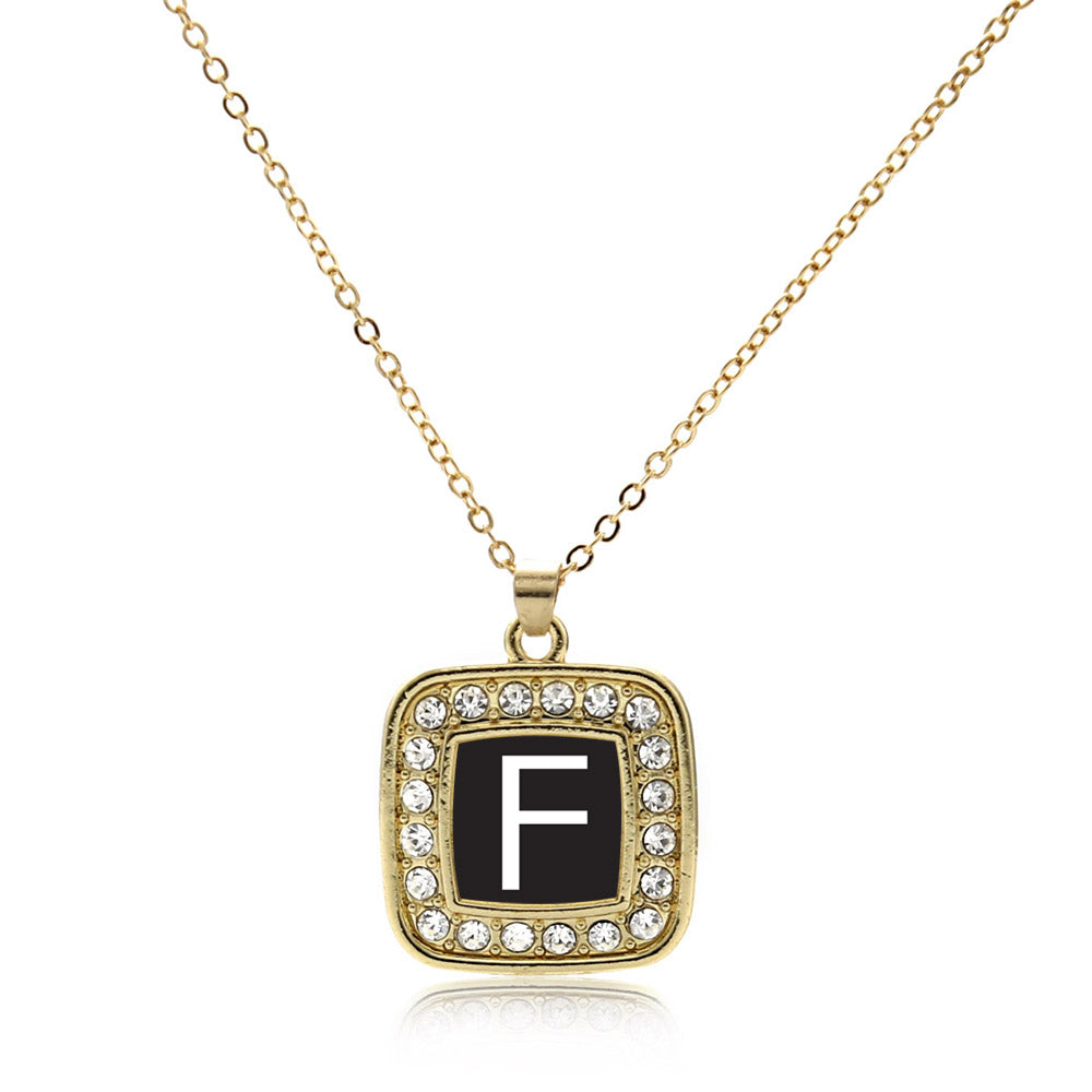 Gold My Initials - Letter F Square Charm Classic Necklace