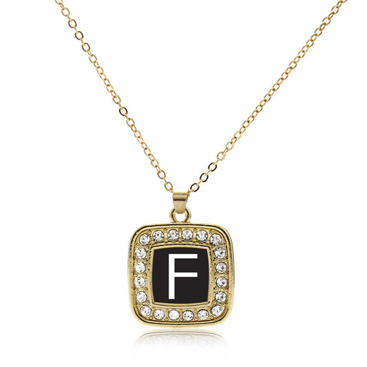 Gold My Initials - Letter F Square Charm Classic Necklace