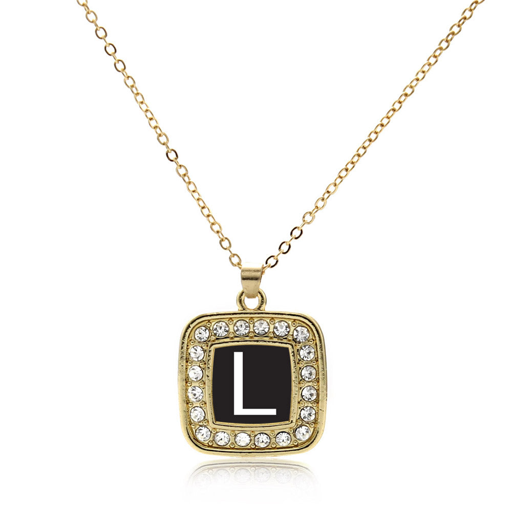 Gold My Initials - Letter L Square Charm Classic Necklace
