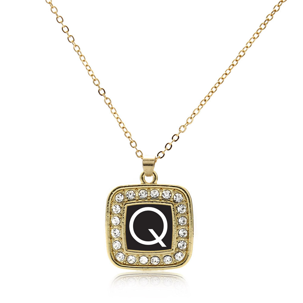 Gold My Initials - Letter Q Square Charm Classic Necklace