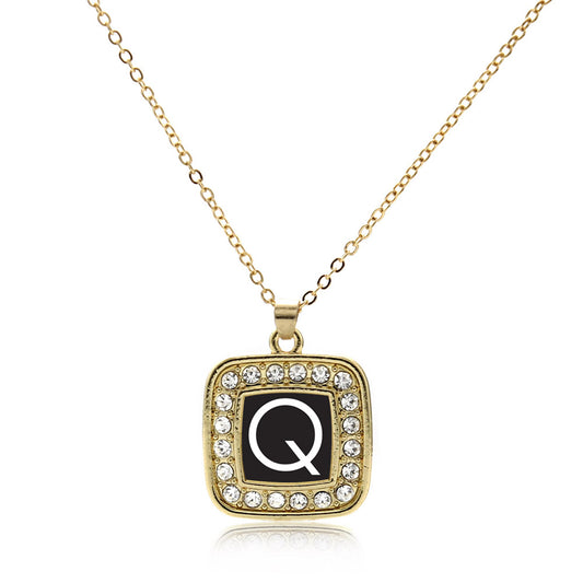Gold My Initials - Letter Q Square Charm Classic Necklace