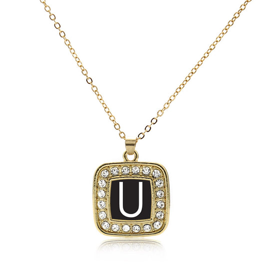Gold My Initials - Letter U Square Charm Classic Necklace