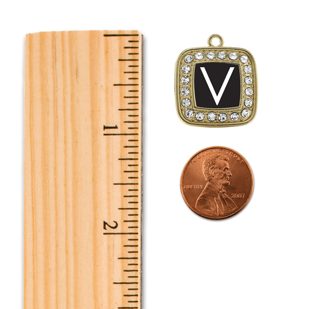 Gold My Initials - Letter V Square Charm Classic Necklace