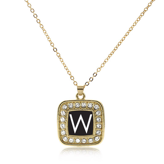 Gold My Initials - Letter W Square Charm Classic Necklace