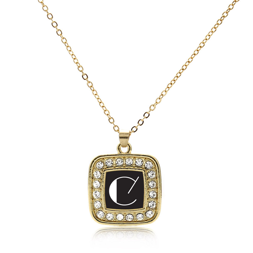 Gold My Vintage Initials - Letter C Square Charm Classic Necklace