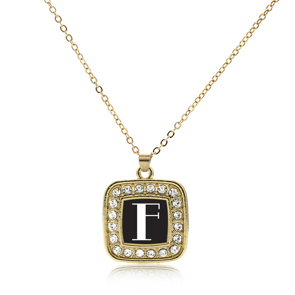 Gold My Vintage Initials - Letter F Square Charm Classic Necklace