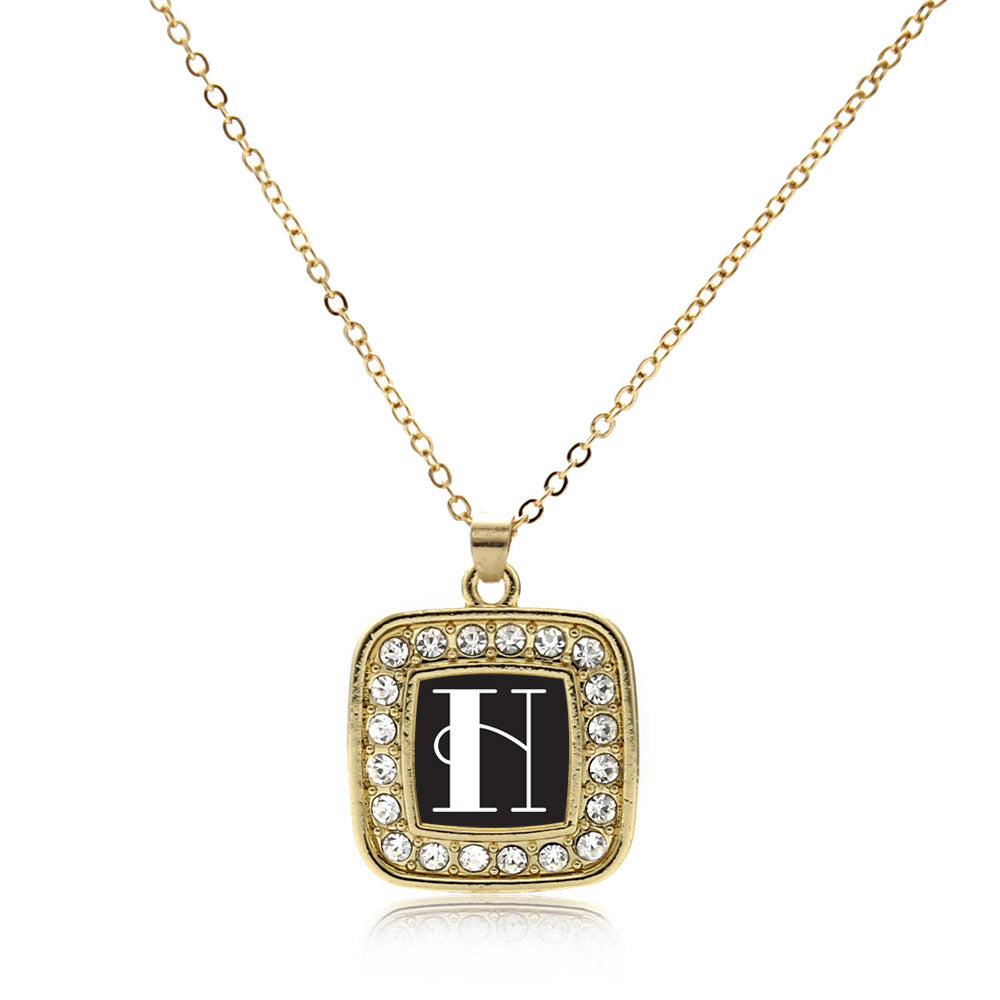 Gold My Vintage Initials - Letter H Square Charm Classic Necklace