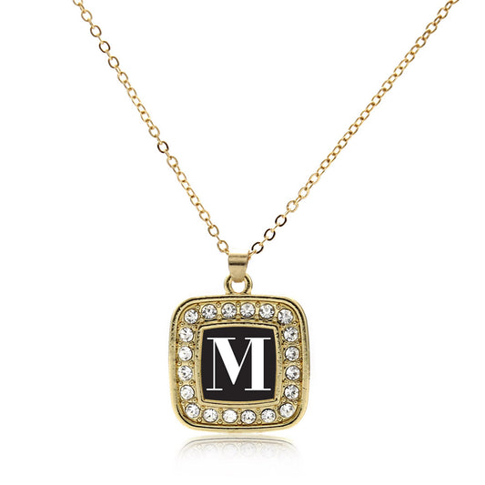 Gold My Vintage Initials - Letter M Square Charm Classic Necklace