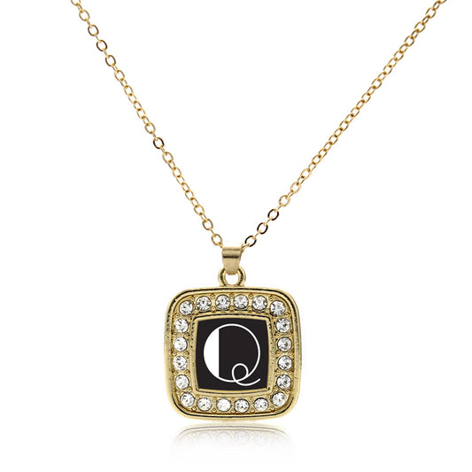 Gold My Vintage Initials - Letter Q Square Charm Classic Necklace