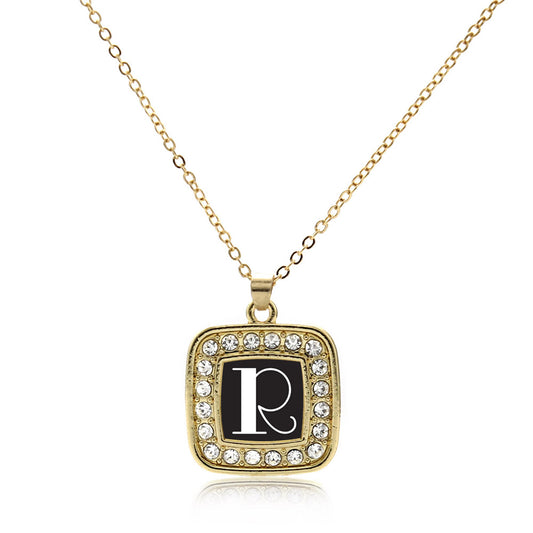 Gold My Vintage Initials - Letter R Square Charm Classic Necklace