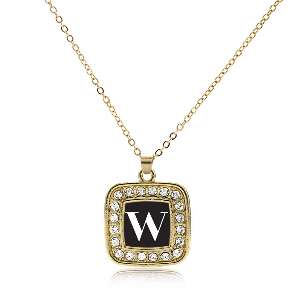 Gold My Vintage Initials - Letter W Square Charm Classic Necklace