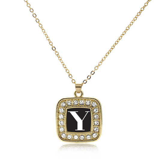 Gold My Vintage Initials - Letter Y Square Charm Classic Necklace