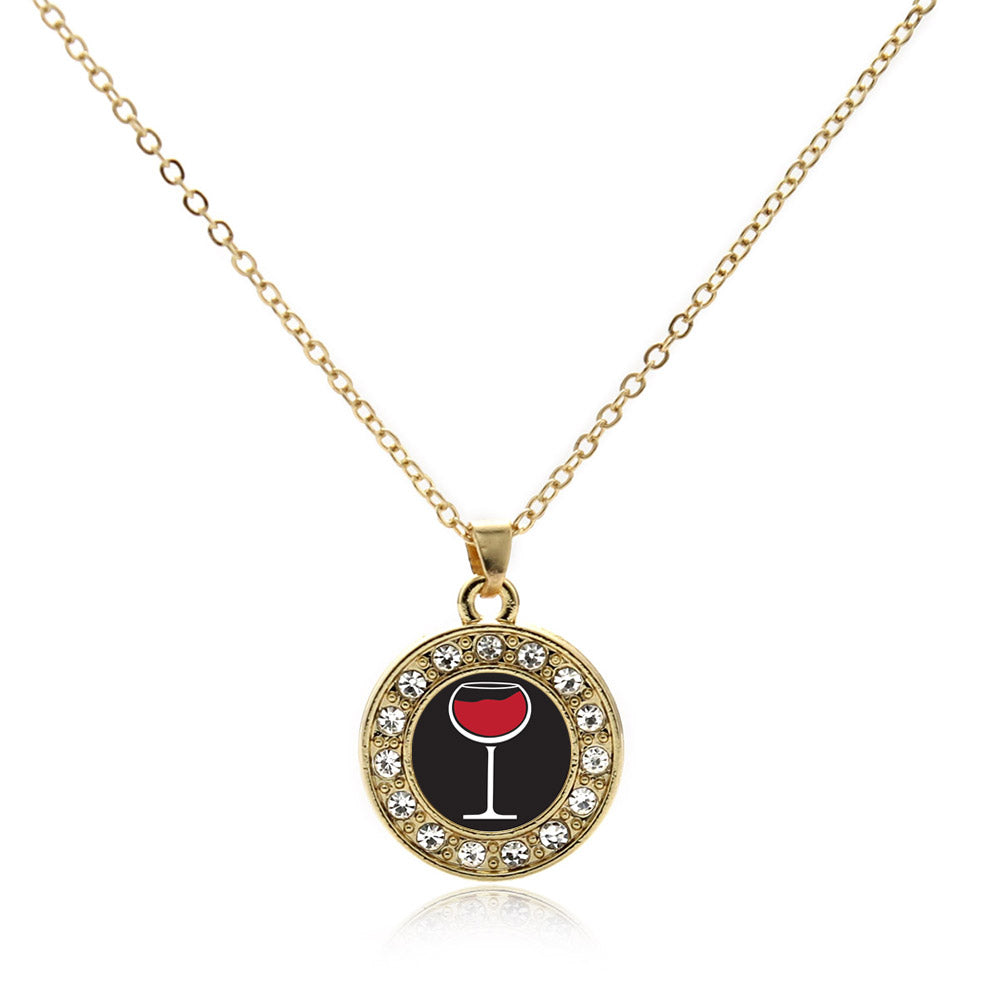Gold Wine Lovers Circle Charm Classic Necklace