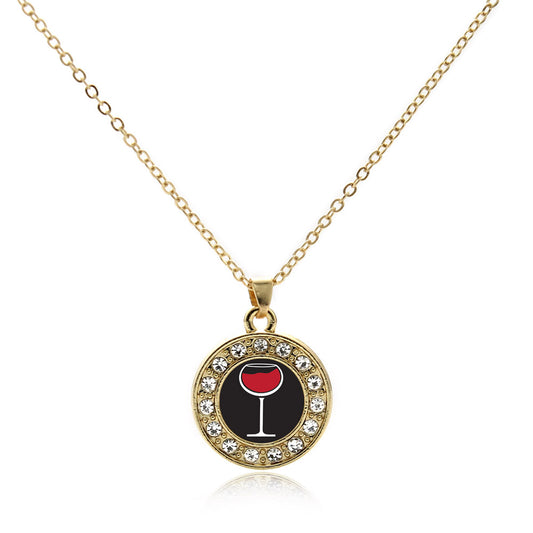 Gold Wine Lovers Circle Charm Classic Necklace