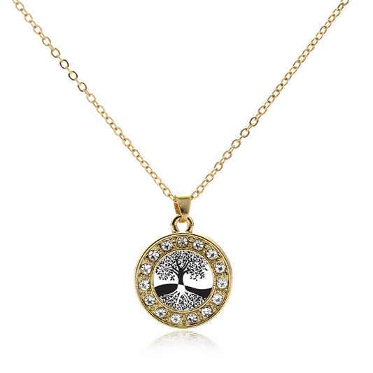 Gold Tree Of Life Circle Charm Classic Necklace