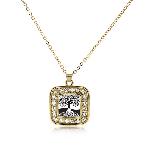 Gold Tree Of Life Square Charm Classic Necklace