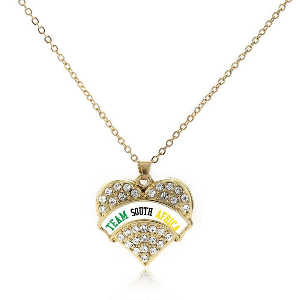 Gold Team South Africa Pave Heart Charm Classic Necklace