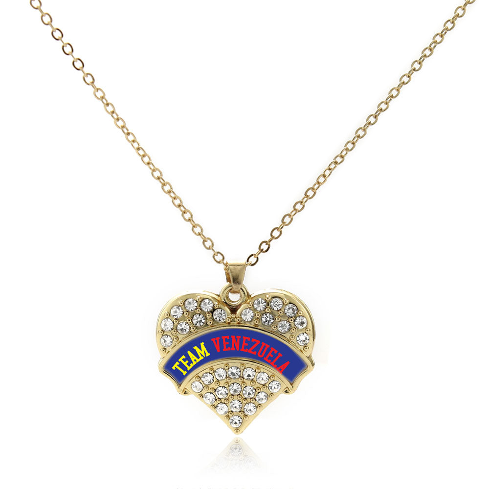 Gold Team Venezuela Pave Heart Charm Classic Necklace