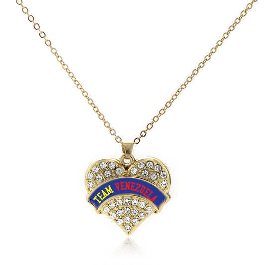 Gold Team Venezuela Pave Heart Charm Classic Necklace