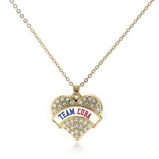 Gold Team Cuba Pave Heart Charm Classic Necklace