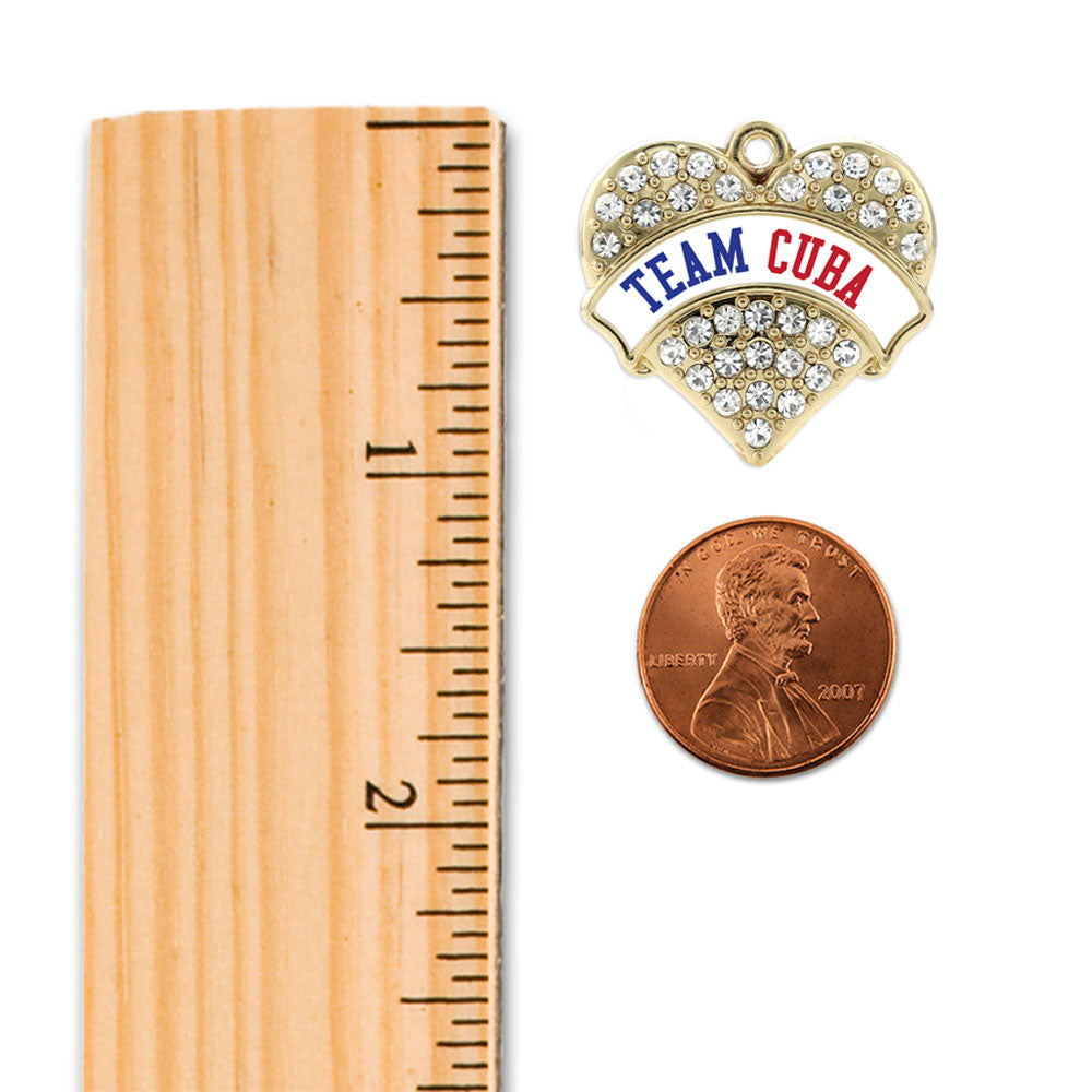 Gold Team Cuba Pave Heart Charm Classic Necklace