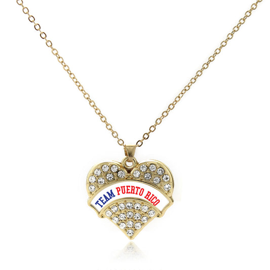 Gold Team Puerto Rico Pave Heart Charm Classic Necklace