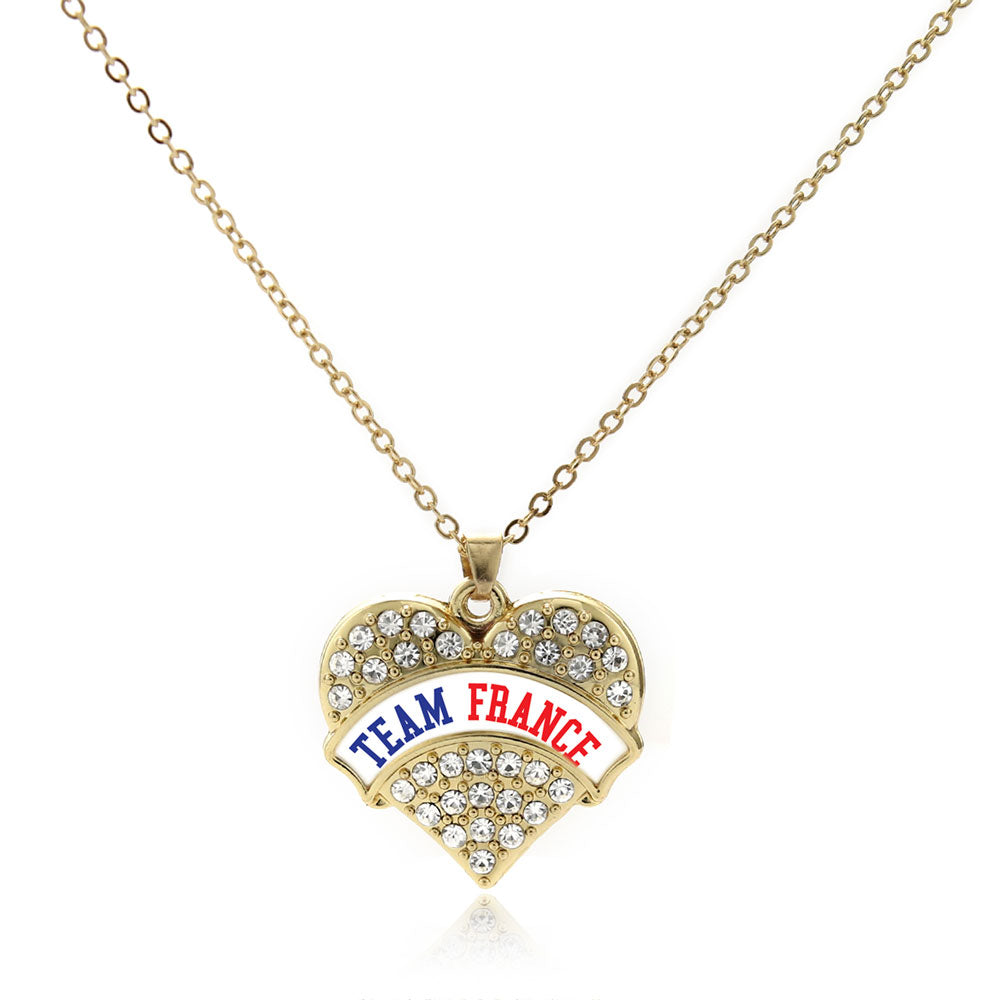 Gold Team France Pave Heart Charm Classic Necklace