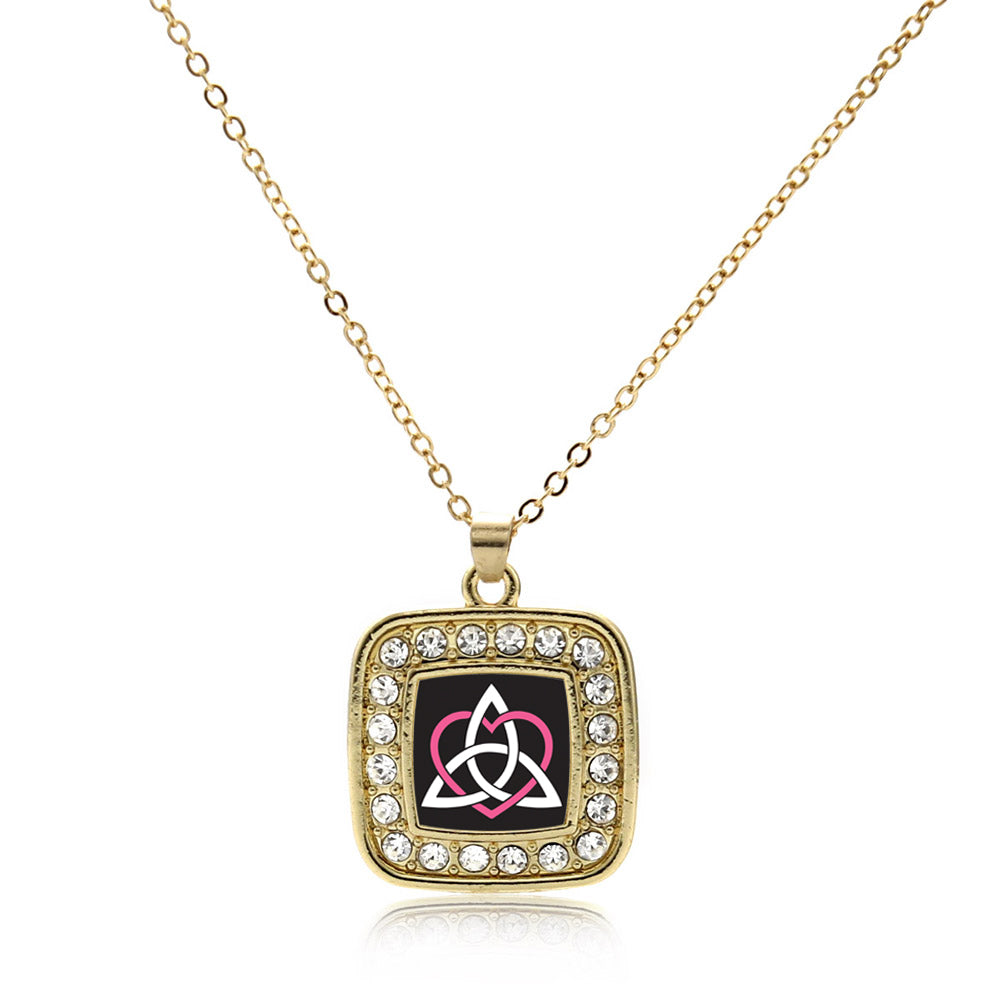 Gold Celtic Sisters Knot Square Charm Classic Necklace