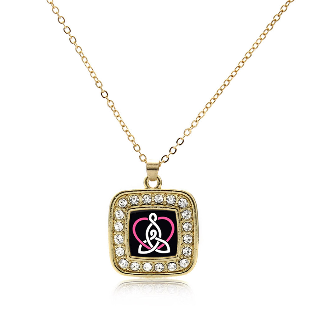 Gold Mother and Daughter Celtic Knot Square Charm Classic Necklace