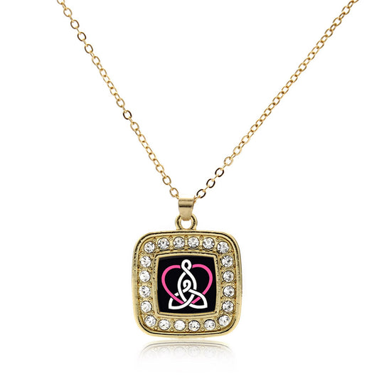 Gold Mother and Daughter Celtic Knot Square Charm Classic Necklace