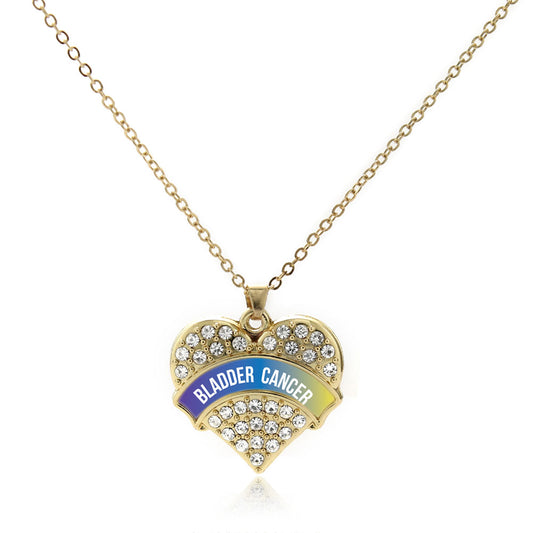 Gold Bladder Cancer Awareness Pave Heart Charm Classic Necklace