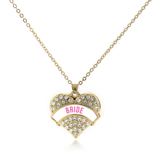 Gold BRIDE Pave Heart Charm Classic Necklace