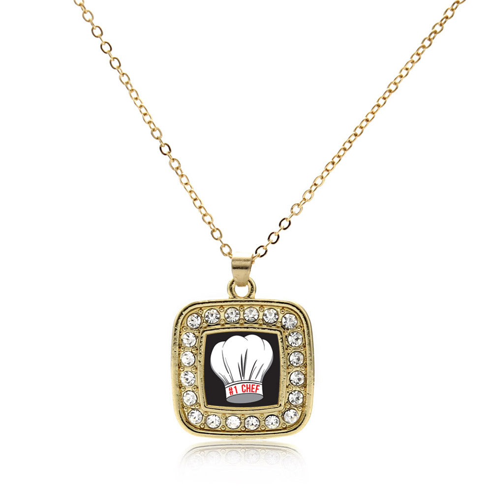Gold #1 Chef Square Charm Classic Necklace