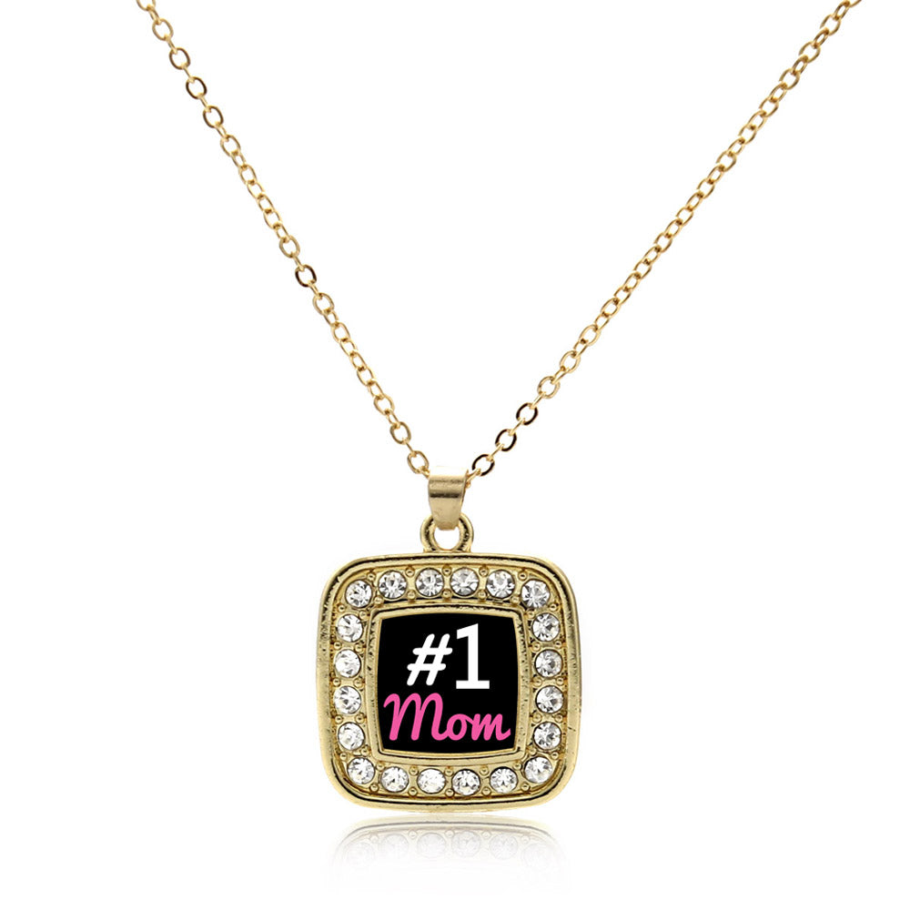 Gold #1 Mom Square Charm Classic Necklace