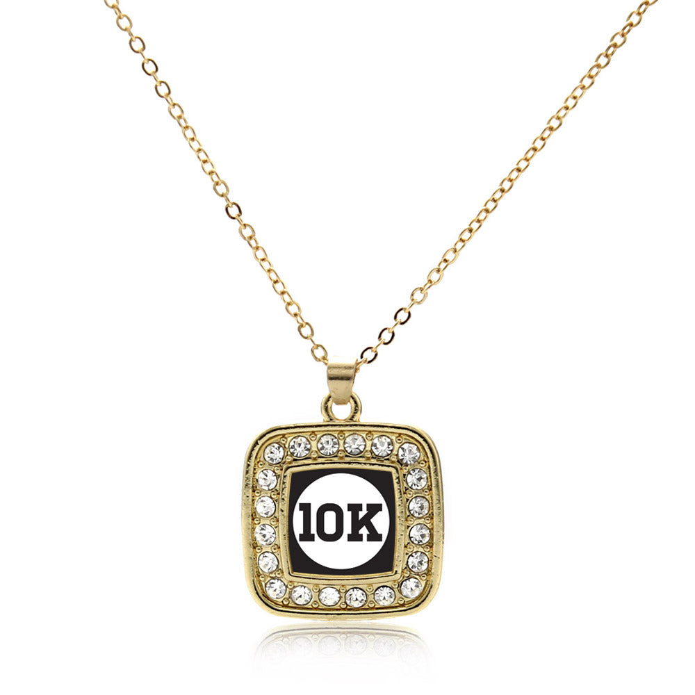 Gold 10k Runners Square Charm Classic Necklace