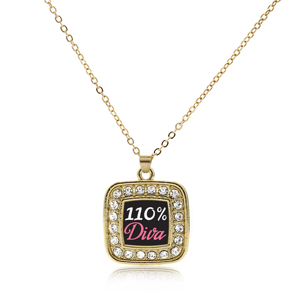 Gold 110% Diva Square Charm Classic Necklace