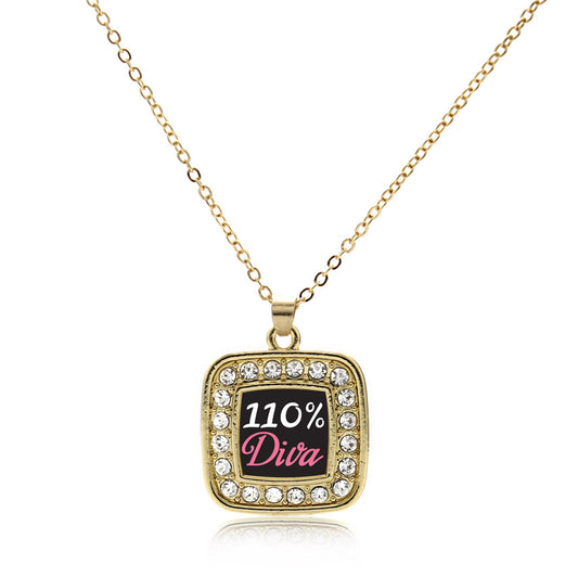 Gold 110% Diva Square Charm Classic Necklace