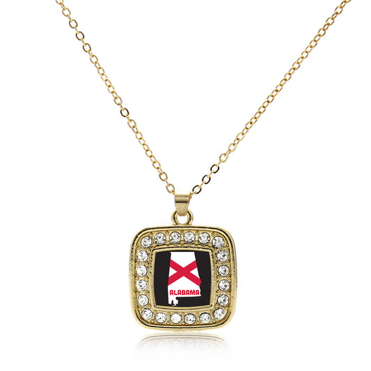 Gold Alabama State Flag Square Charm Classic Necklace