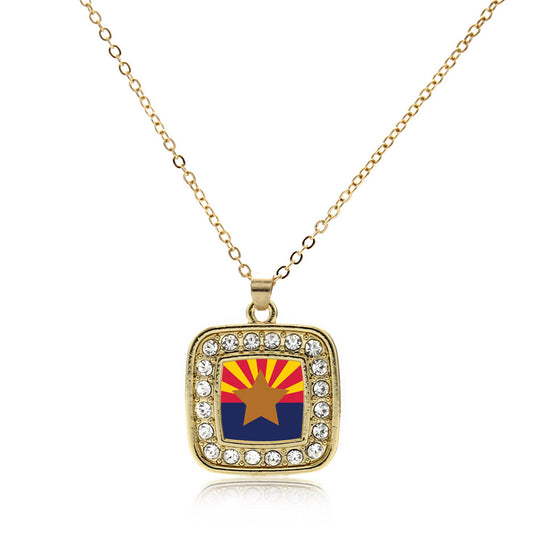 Gold Arizona Flag Square Charm Classic Necklace